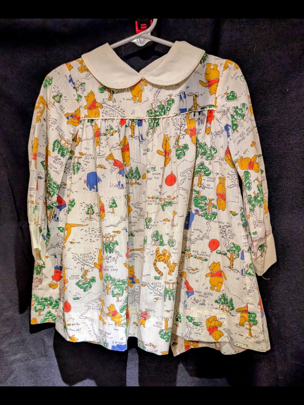 Sears Winnie the Pooh Cream Yellow Green Blue Print Dress